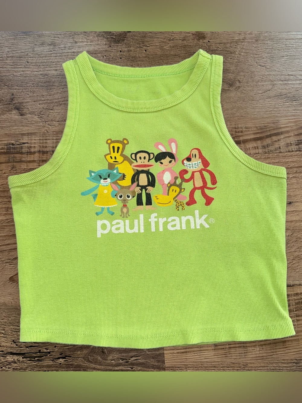 Paul Frank Women’s Small Lime Green Graphic Tank Top Julius Y2K Crop Cropped